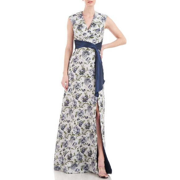 Kay Unger New York Womens Ansley White Floral Pleated Evening Dress Gown NWT - Picture 3 of 5